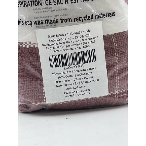 Little Korboose by April Nemeth Woven Cotton Throw Blanket RUST 50" x 60" New - Picture 5 of 7